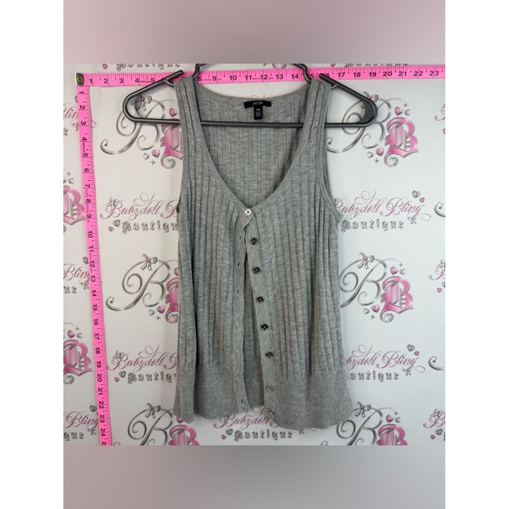 Jacob tank top button down cardigan Light Gray Ribbed Button-Front Tank Top